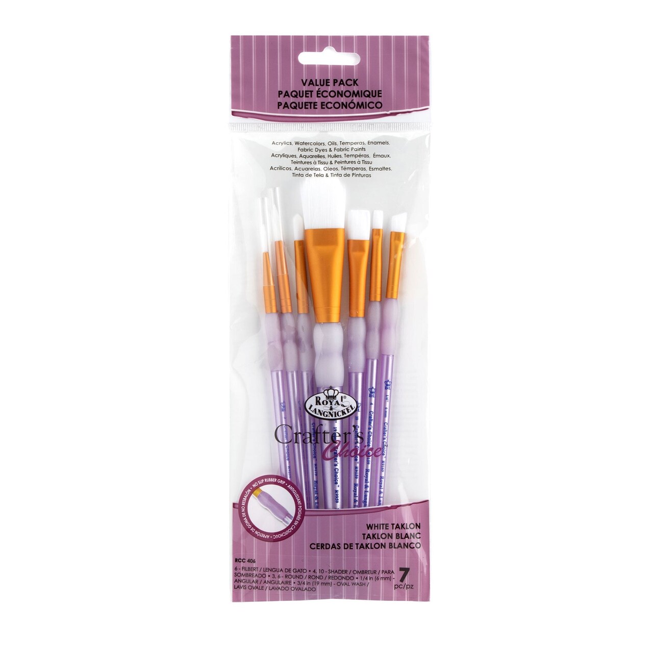 RCC 406 | Crafter's Choice™ 7pc White Taklon Variety Brush Set
